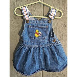 Vintage Disney 1990s Winnie The Pooh 12 Months Baby Girl Jean Jumper Dress
